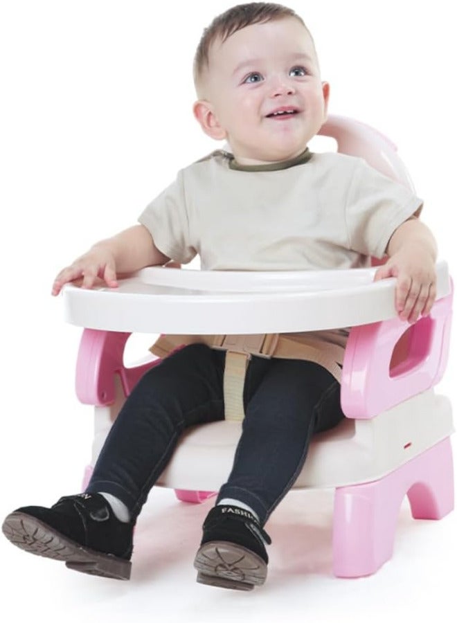 Fantastic-Kids-Toys Baby Dining Chair, 2-Level Height Adjustment, Can Be Used on Chair with 3-Point Safety Belt, Easily Foldable, Removable and Adjustable Tray, Ages 6 Months to 4 Years (Pink)