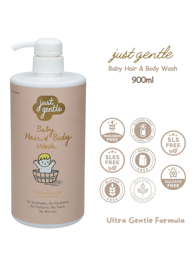 Just Gentle Baby Hair & Body Wash - - Ultra Gentle, 99% Natural Ingredients, Hydrating Aloe Vera & Chamomile, Tear-Free, 900ml