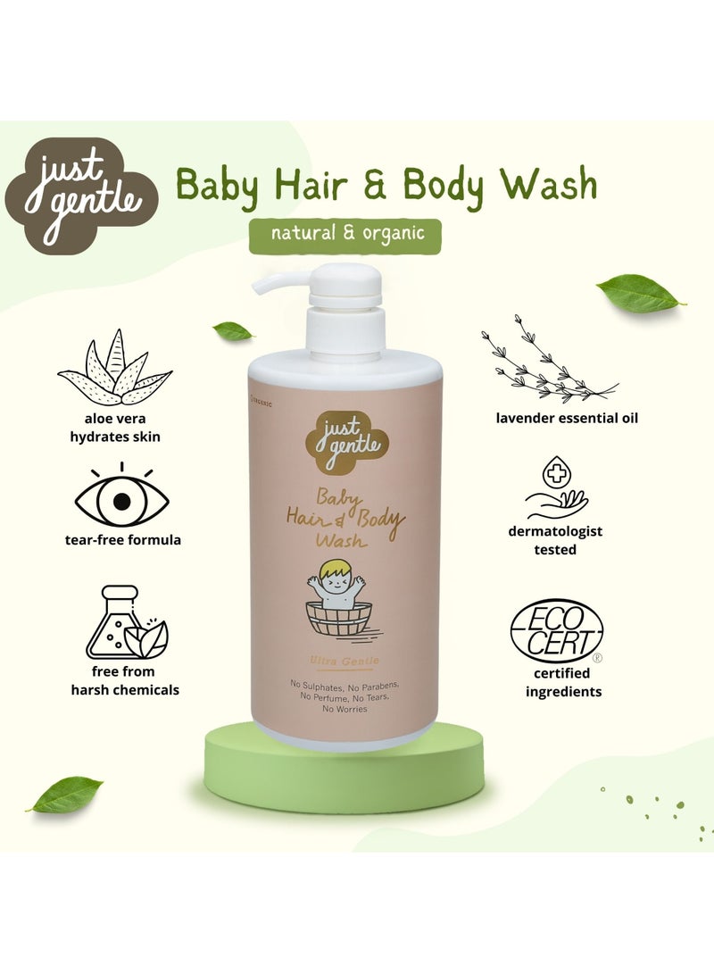 Just Gentle Baby Hair & Body Wash - - Ultra Gentle, 99% Natural Ingredients, Hydrating Aloe Vera & Chamomile, Tear-Free, 900ml