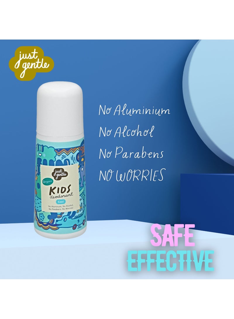 Just Gentle Organic Kids Deodorant Unscented Cool - Aluminum-Free, Natural Odor Protection, Cooling Sensation, Gentle on Sensitive Skin, 60ml