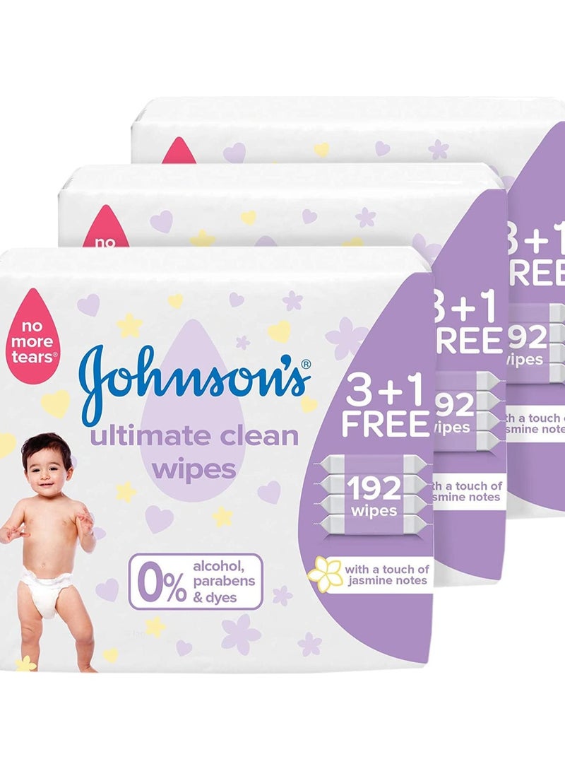 Johnson's Baby Clean Wipes 12 Packs of 48 wipes 576 Wipes