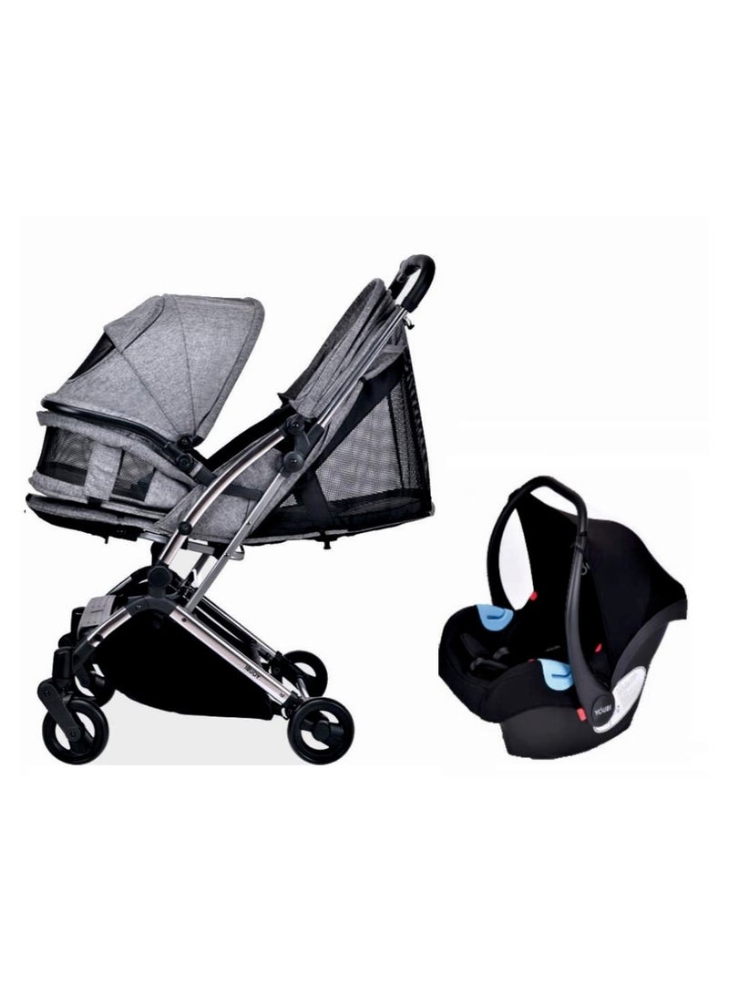 Pikkaboo Youbi Toddler German Travel System with New Born Attachment - Grey