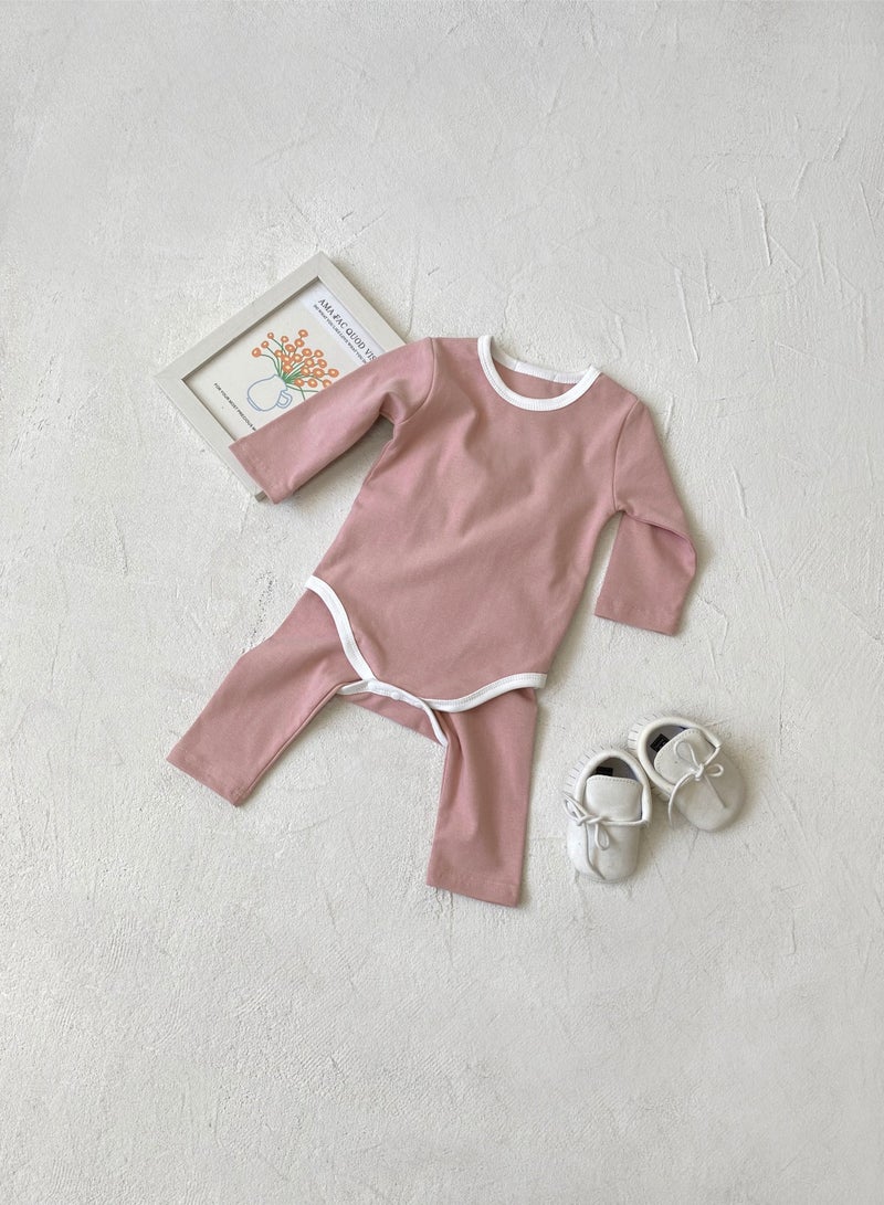 Baby Soft And Breathable Cotton Bodysuit + High Waist Pants Set