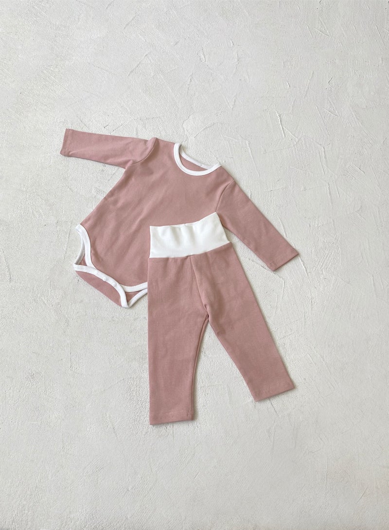 Baby Soft And Breathable Cotton Bodysuit + High Waist Pants Set