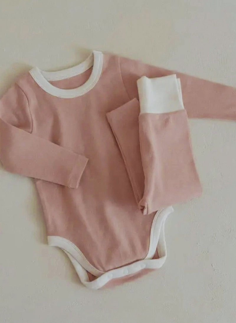 Baby Soft And Breathable Cotton Bodysuit + High Waist Pants Set