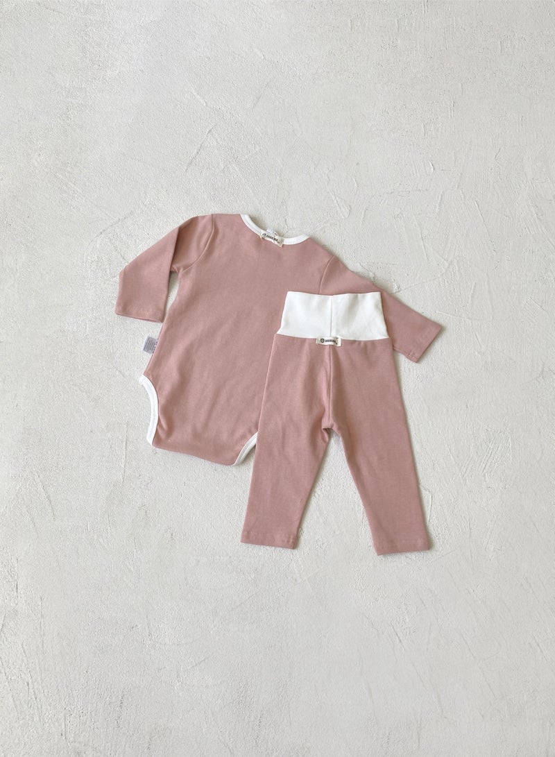 Baby Soft And Breathable Cotton Bodysuit + High Waist Pants Set