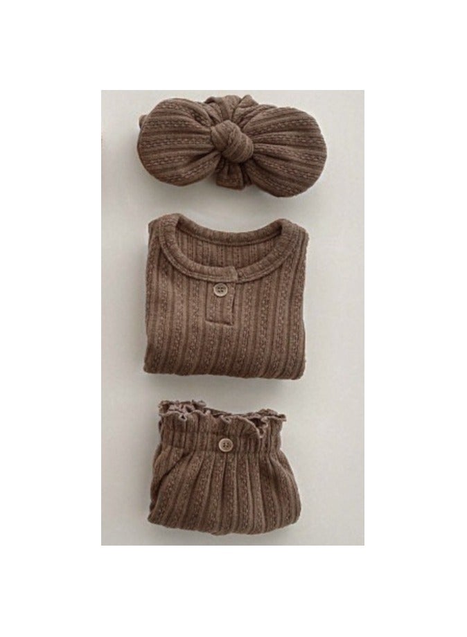 Baby Girl Autumn Knitted Jacquard Long Sleeve T-shirt + Triangle Pants Set