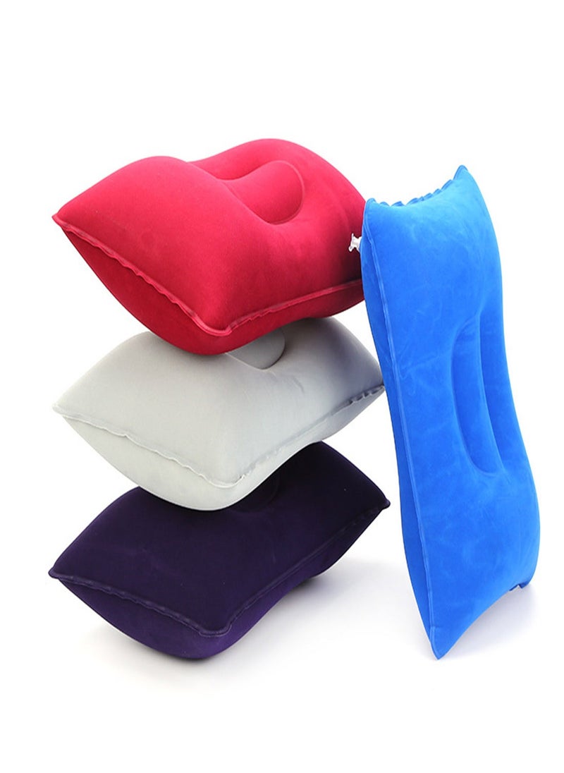 Inflatable Travel Pillow 4Colors Ultralight Compact Air Pillow Flocked Fabric Backpacking Pillow for Camping Hiking Sleeping Cushion Home Office Sleeping Neck Head Lumbar Support Airplane Trip