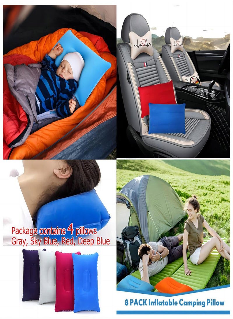 Inflatable Travel Pillow 4Colors Ultralight Compact Air Pillow Flocked Fabric Backpacking Pillow for Camping Hiking Sleeping Cushion Home Office Sleeping Neck Head Lumbar Support Airplane Trip