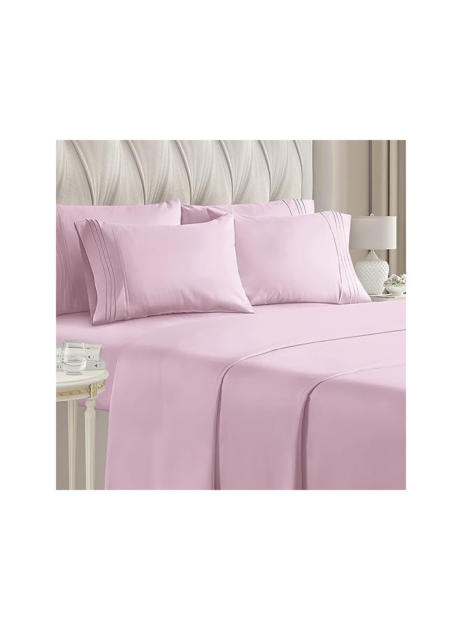 Queen 6 Piece Sheet Set - Breathable & Cooling Bed Sheets - Hotel Luxury Bed Sheets for Women, Men, Kids & Teens - Bedding w/ Deep Pockets & Easy Fit - Soft & Wrinkle Free - Queen Light Pink Sheets