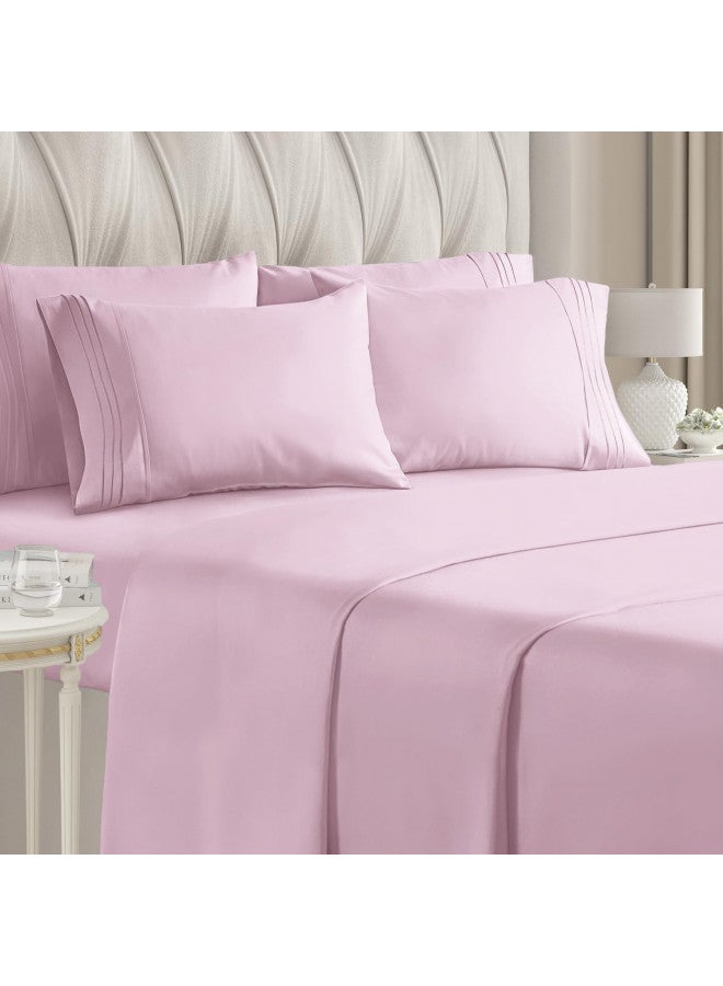 Queen 6 Piece Sheet Set - Breathable & Cooling Bed Sheets - Hotel Luxury Bed Sheets for Women, Men, Kids & Teens - Bedding w/ Deep Pockets & Easy Fit - Soft & Wrinkle Free - Queen Light Pink Sheets