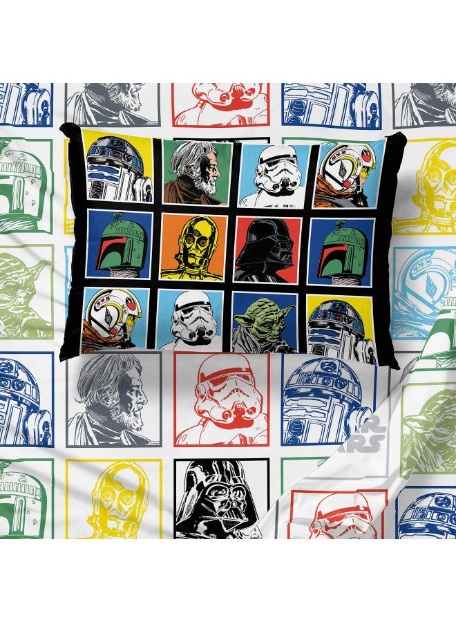 Jay Franco Star Wars Classic Grid Queen Sheet Set - 4 Piece Set Super Soft and Cozy Kids Bedding Features Luke Skywalker & Darth Vade - Fade Resistant Microfiber Sheets (Official Star Wars Product)