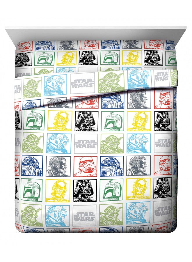 Jay Franco Star Wars Classic Grid Queen Sheet Set - 4 Piece Set Super Soft and Cozy Kids Bedding Features Luke Skywalker & Darth Vade - Fade Resistant Microfiber Sheets (Official Star Wars Product)