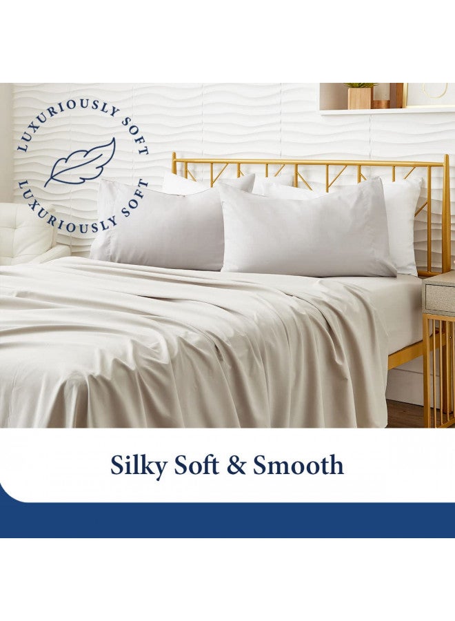Cosy House Collection Luxury Bamboo Sheets - Blend of Rayon Derived from Bamboo - Cooling & Breathable, Silky Soft, 16-Inch Deep Pockets - 4-Piece Bedding Set - Queen, White