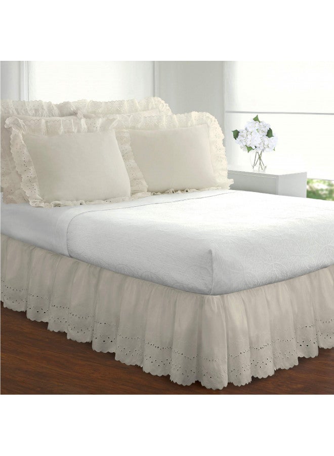FRESH IDEAS Ideas Ruffled Eyelet Bed Skirt Dust Ruffle with Gathered Styling and Embroidered Details, 14