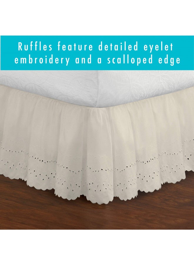FRESH IDEAS Ideas Ruffled Eyelet Bed Skirt Dust Ruffle with Gathered Styling and Embroidered Details, 14