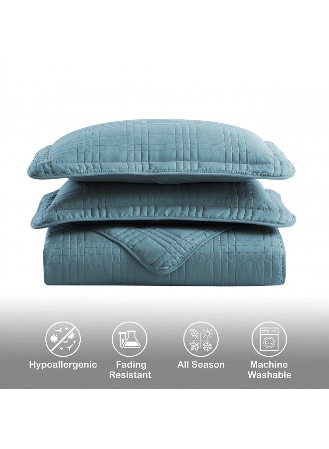 Chezmoi Collection Kingston 3-Piece Oversized Bedspread Coverlet Set (King, Blue)