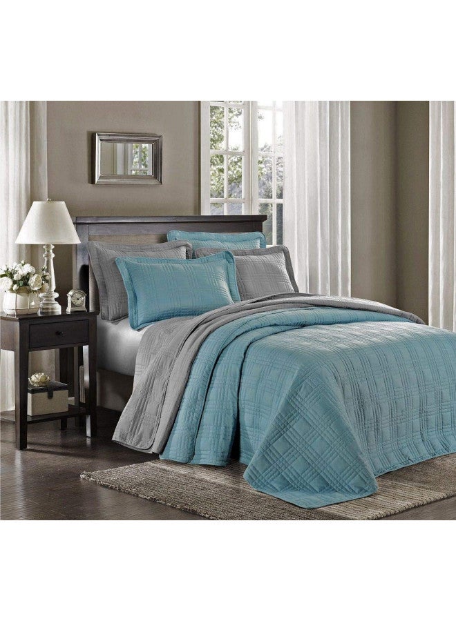 Chezmoi Collection Kingston 3-Piece Oversized Bedspread Coverlet Set (King, Blue)