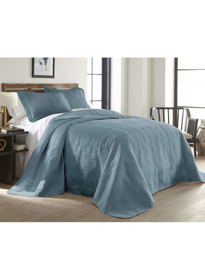Chezmoi Collection Kingston 3-Piece Oversized Bedspread Coverlet Set (King, Blue)