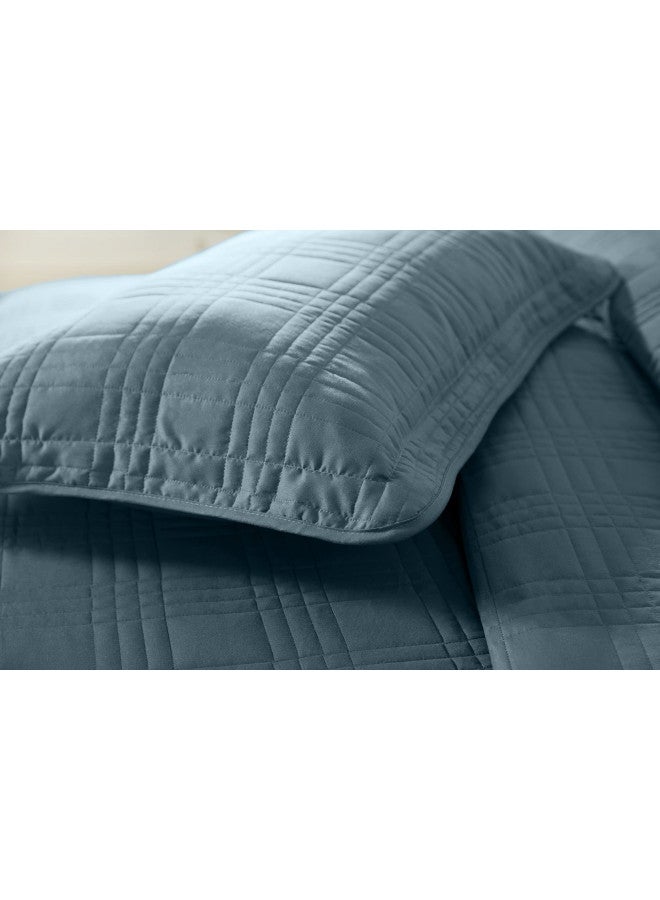 Chezmoi Collection Kingston 3-Piece Oversized Bedspread Coverlet Set (King, Blue)