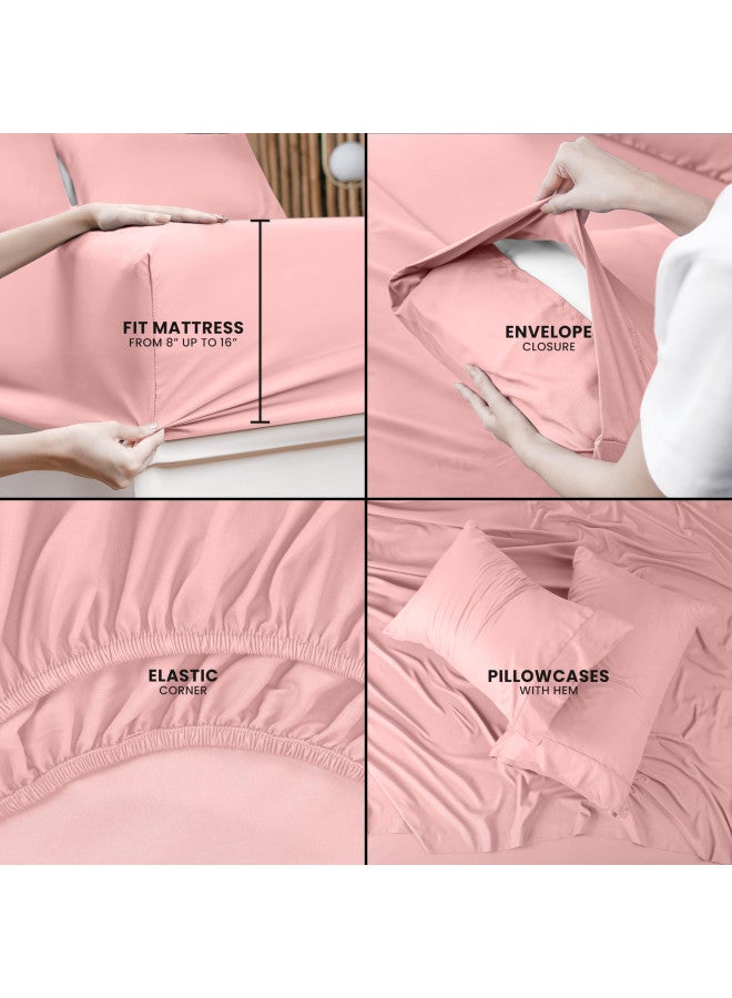 Utopia Bedding Queen Bed Sheets Set - 4 Piece Bedding - Brushed Microfiber - Shrinkage and Fade Resistant - Easy Care (Queen, Pink)