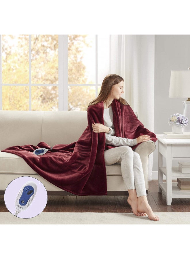 Beautyrest Heated Blanket, Eletric Throw Blanket, Soft, Warm, Reversible Plush - Sherpa Heating Blanket Throw, 3 Heat Settings, 2 hr Auto Shut Off, Machine Washable, Oversized 60 in x 70 in, Red
