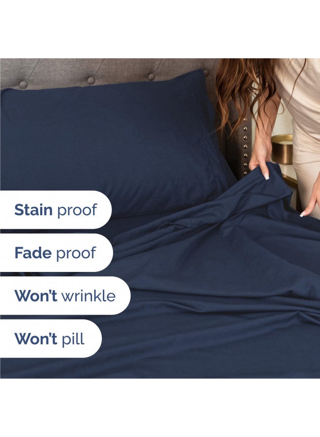 Queen Size Sheet Set - Breathable & Cooling - Hotel Luxury Bed Sheets - Extra Soft - Deep Pockets - Easy Fit - 4 Piece Set - Wrinkle Free -Comfy - Navy Blue Bed Sheets - Queen Royal Sheets