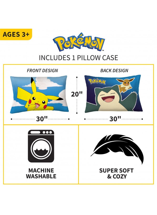 Franco Kids Bedding Super Soft Microfiber Reversible Pillowcase, 20 in x 30 in, Pokemon