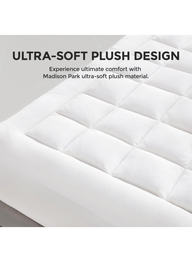 Madison Park Twin Mattress Protector, Cloud Soft Plush Bed Cover Twin Size Mattress Pad, Waterproof Twin Mattress Cover, Fitted Pocket Fits Up to 18 Inch, Machine Washable, White Twin