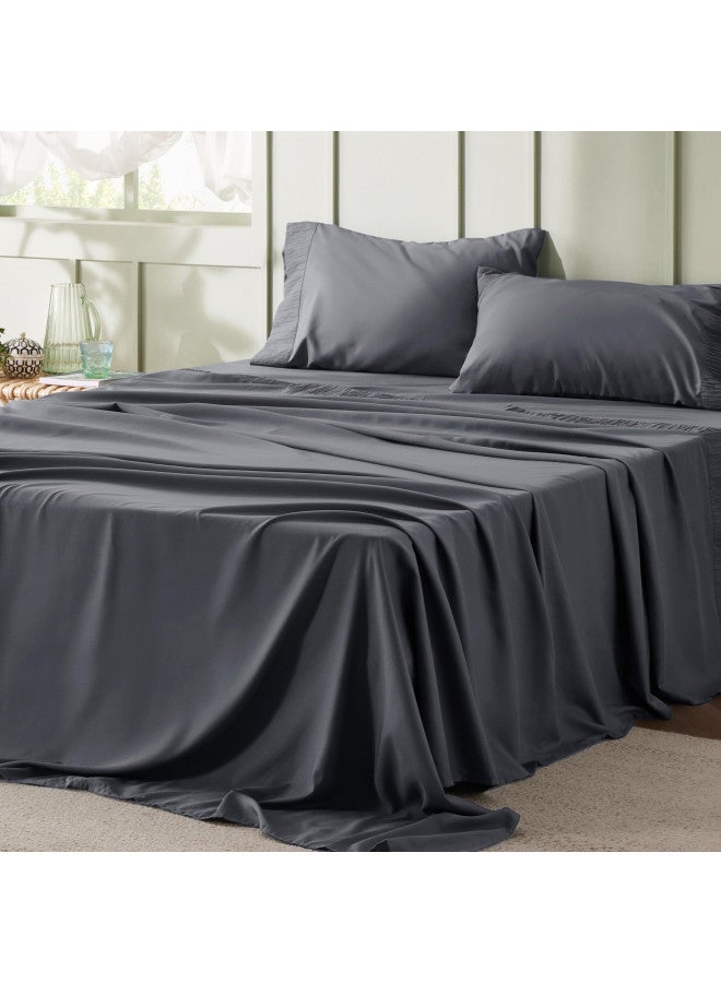 Bedsure Queen Sheets Grey - Soft 1800 Sheets for Queen Size Bed, 4 Pieces Hotel Luxury Queen Sheet Set, Easy Care Polyester Microfiber Cooling Bed Sheet Set