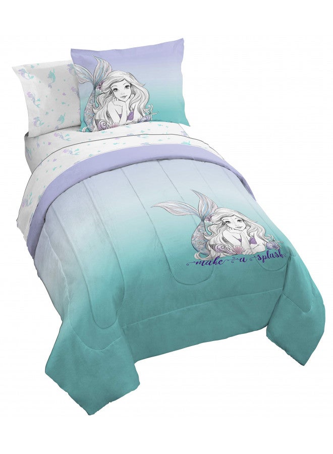 Jay Franco Disney The Little Mermaid Make A Splash 5 Piece Twin Bed Set - Includes Comforter & Sheet Set - Bedding Features Ariel - Super Soft Fade Resistant Microfiber - (Official Disney Product)...