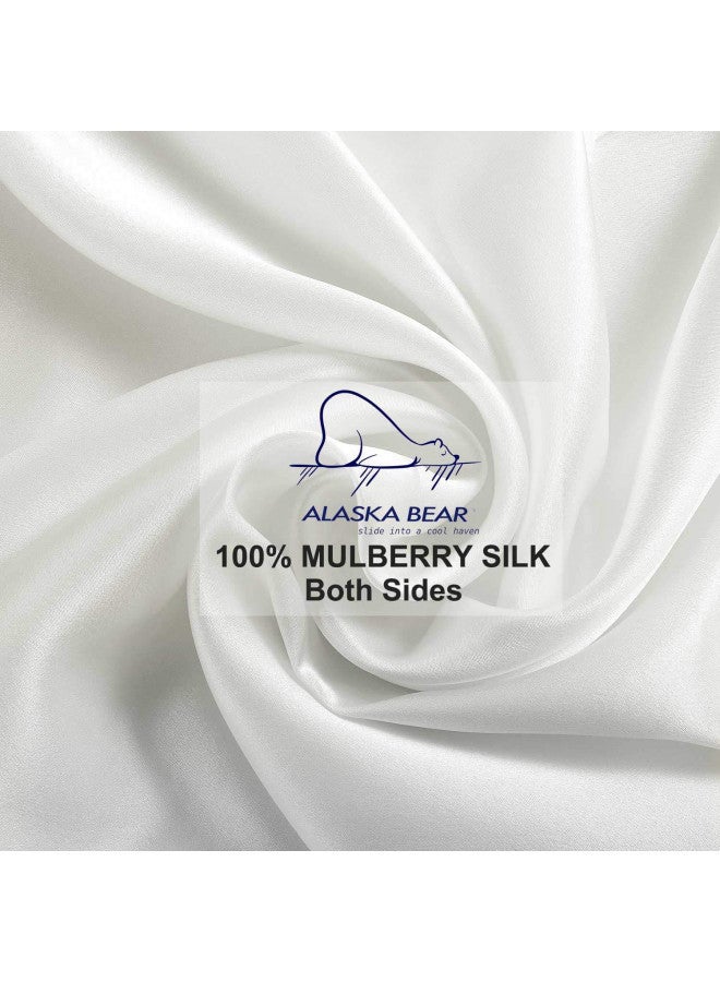 ALASKA BEAR Silk Pillowcase for Hair and Skin, Grade 6A 100% Mulberry Silk Pillow Cases Queen Size for Beauty Cool Sleep and Reduce Acne Better Than Cheap Satin Cover, Scrunchy Gift Set, Ivory White