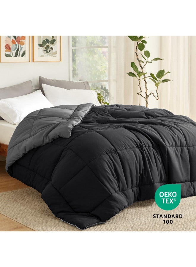 Bedsure Twin Bedding Comforter Duvet Insert - Black/Grey Down Alternative Twin Size Comforter, Quilted All Season Twin Duvet with Corner Tabs