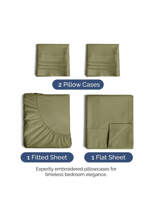 Twin 4 Piece Sheet Set - Breathable & Cooling Bed Sheets - Hotel Luxury Bed Sheets for Women, Men, Kids & Teens - Bedding w/ Deep Pockets & Easy Fit - Soft & Wrinkle Free - Twin Sage Green Sheets