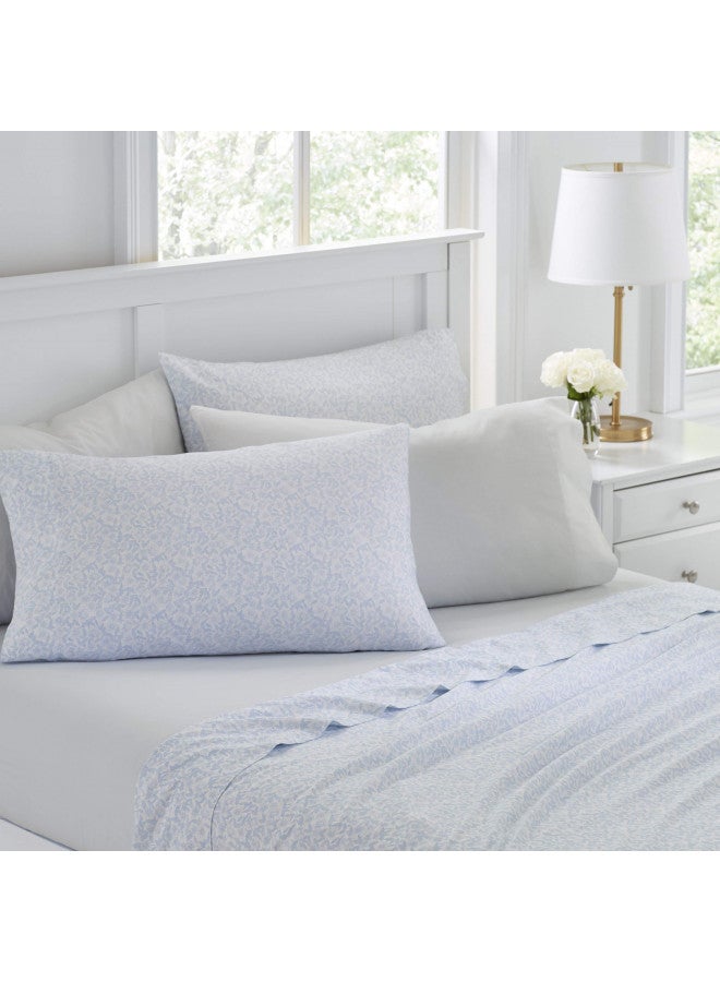 Laura Ashley - Queen Sheets, Cotton Percale 6-Piece Bedding Set, Crisp & Cool Home Decor (Belle Blue Cashmere, Queen)