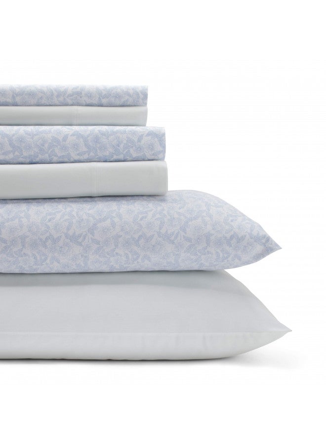 Laura Ashley - Queen Sheets, Cotton Percale 6-Piece Bedding Set, Crisp & Cool Home Decor (Belle Blue Cashmere, Queen)