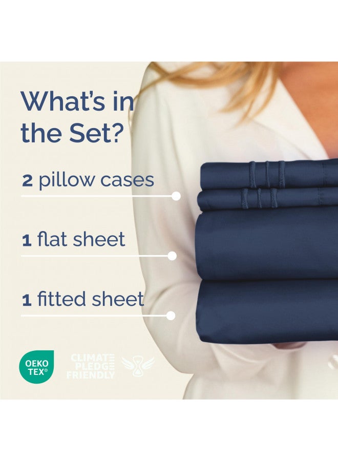 King Size Sheet Set - Breathable & Cooling - Hotel Luxury Bed Sheets - Extra Soft - Deep Pockets - Easy Fit - 4 Piece Set - Wrinkle Free - Comfy Navy Blue, Royal Sheets 4 PC