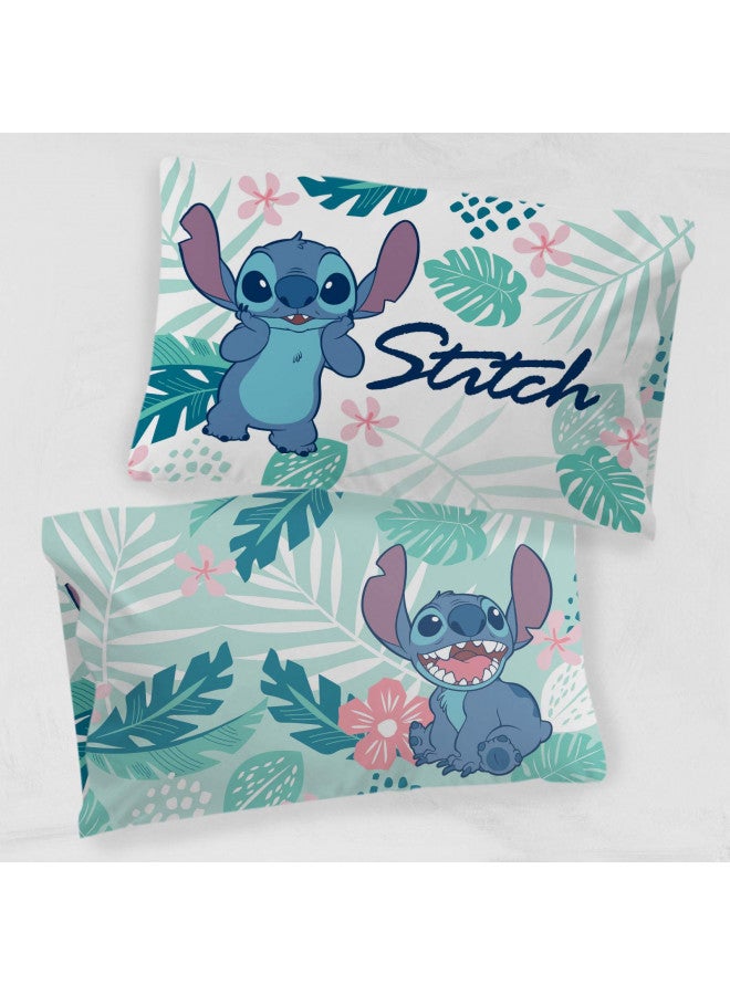 Jay Franco Disney Lilo & Stitch Misty Palm 1 Pack Pillowcase - Double-Sided Kids Super Soft Bedding