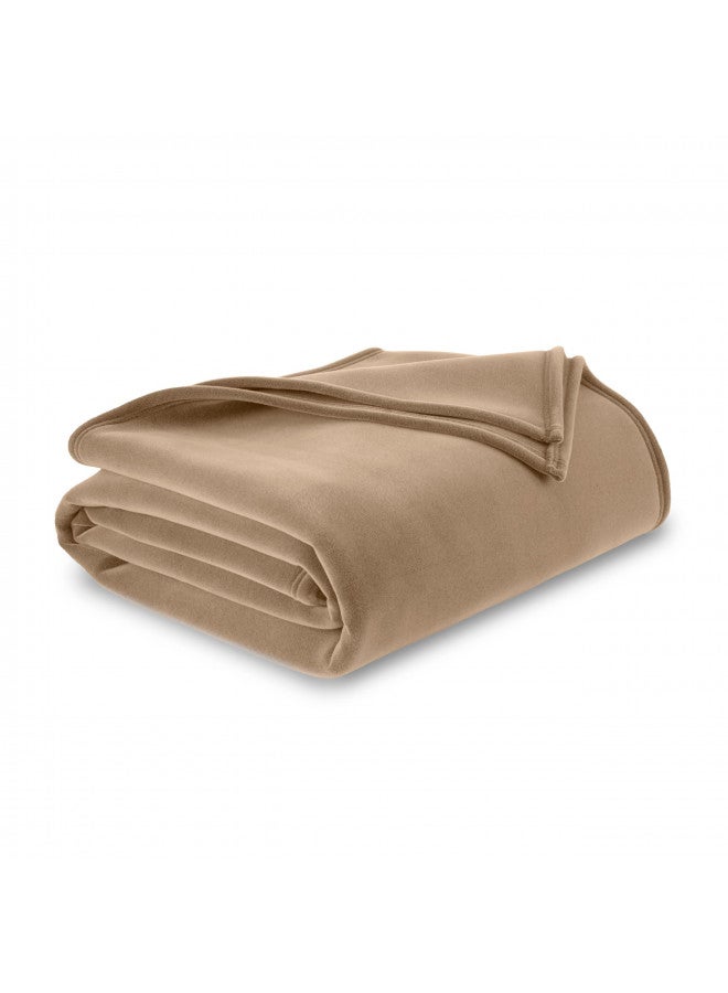 Vellux 1B07049 Original Insulating Core Hotel Style Solid blanket Machine Washable Soft Cozy Warm Pet Friendly Bed Sofa Blankets, Twin, Beige