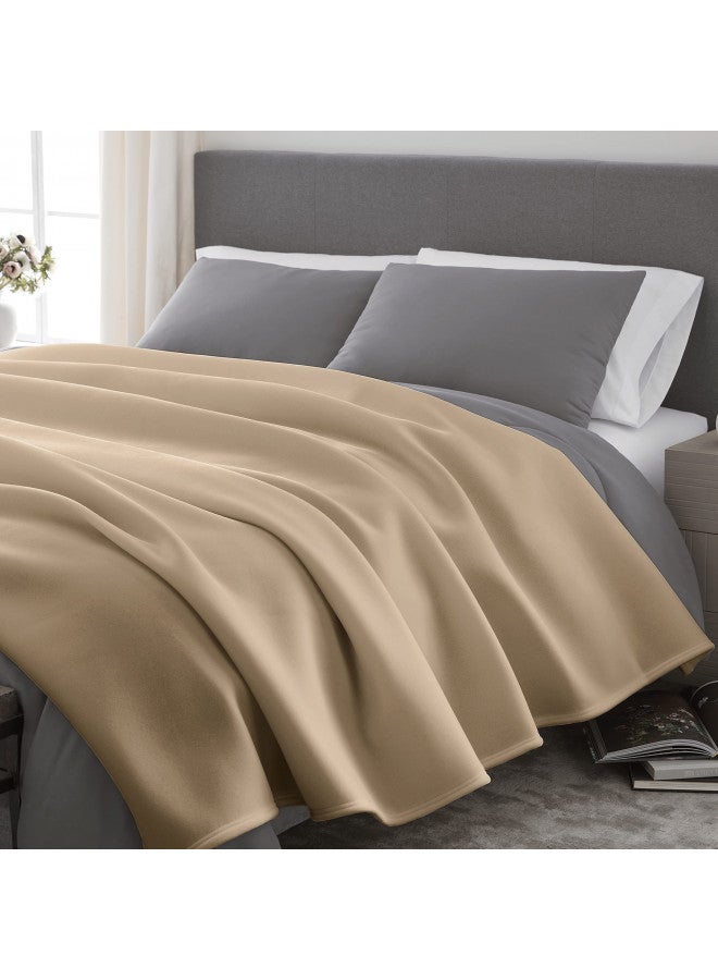 Vellux 1B07049 Original Insulating Core Hotel Style Solid blanket Machine Washable Soft Cozy Warm Pet Friendly Bed Sofa Blankets, Twin, Beige
