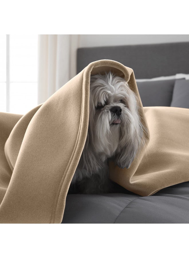 Vellux 1B07049 Original Insulating Core Hotel Style Solid blanket Machine Washable Soft Cozy Warm Pet Friendly Bed Sofa Blankets, Twin, Beige