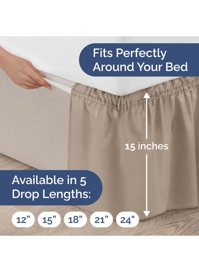 Wrap Around Dust Ruffle Bed Skirt - Cream - for King Size Beds with 15 in. Drop - Easy Fit Elastic Strap - Pleated Bedskirt with Brushed Fabric - Wrinkle Free, Machine Wash - by CGK Linens