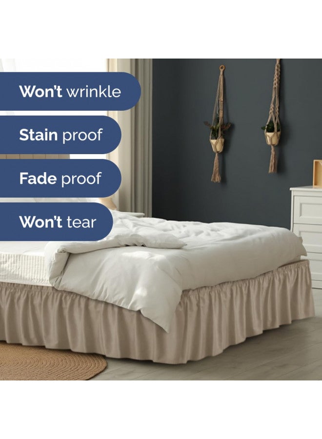 Wrap Around Dust Ruffle Bed Skirt - Cream - for King Size Beds with 15 in. Drop - Easy Fit Elastic Strap - Pleated Bedskirt with Brushed Fabric - Wrinkle Free, Machine Wash - by CGK Linens