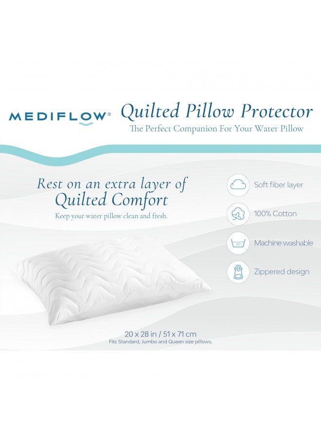 Mediflow Quilted Pillow Protector: Get Zippered Protection from dust and allergens and add a Layer of Luxury and Comfort to Any Pillow White 1'8