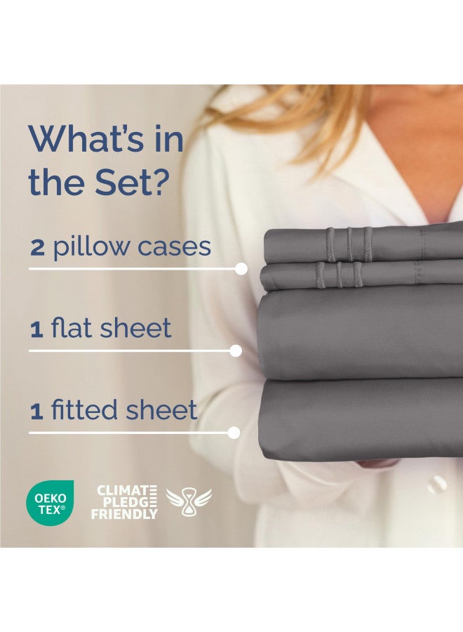 King Size Sheet Set - Breathable & Cooling - Hotel Luxury Bed Sheets - Extra Soft - Deep Pockets - Easy Fit - 4 Piece Set - Wrinkle Free - Comfy - Dark Grey Bed Sheets - Kings Sheets - Fitted Sheets