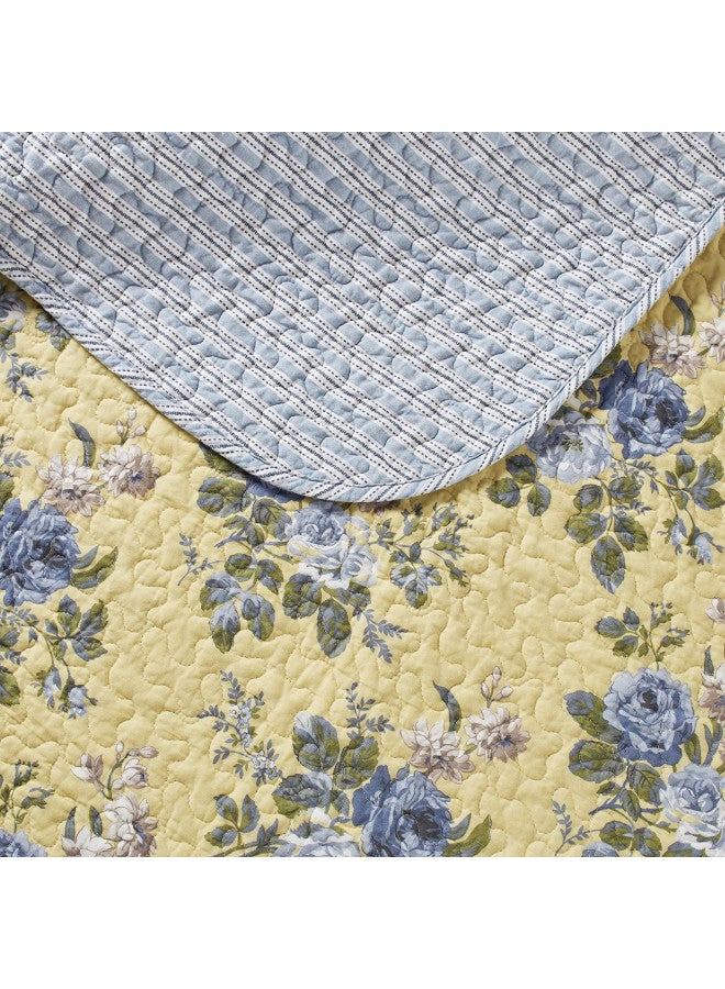 Laura Ashley Home Linley Collection Quilt Set-100% Cotton, Reversible, Lightweight & Breathable Bedding, Pre-Washed for Added Softness, Twin, Pale Yellow