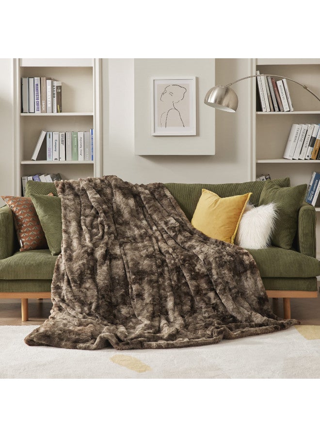 Bedsure Fuzzy Blanket for Couch - Brown, Soft and Comfy Sherpa, Plush and Furry Faux Fur, Reversible Throw Blankets for Sofa and Bed, 50x60 Inches