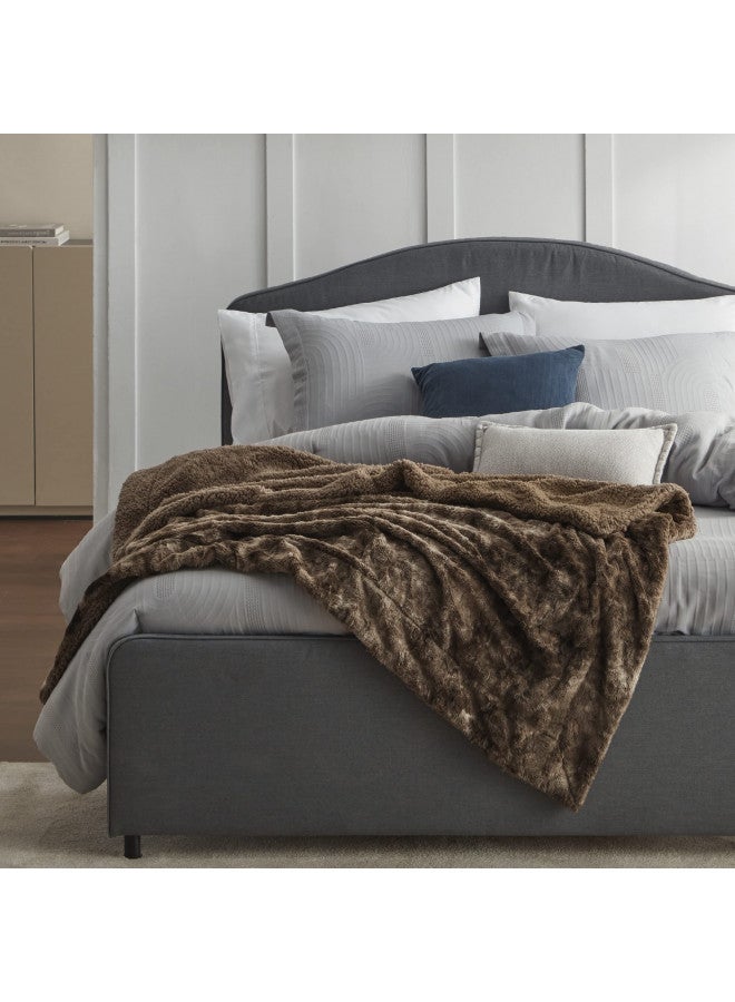 Bedsure Fuzzy Blanket for Couch - Brown, Soft and Comfy Sherpa, Plush and Furry Faux Fur, Reversible Throw Blankets for Sofa and Bed, 50x60 Inches