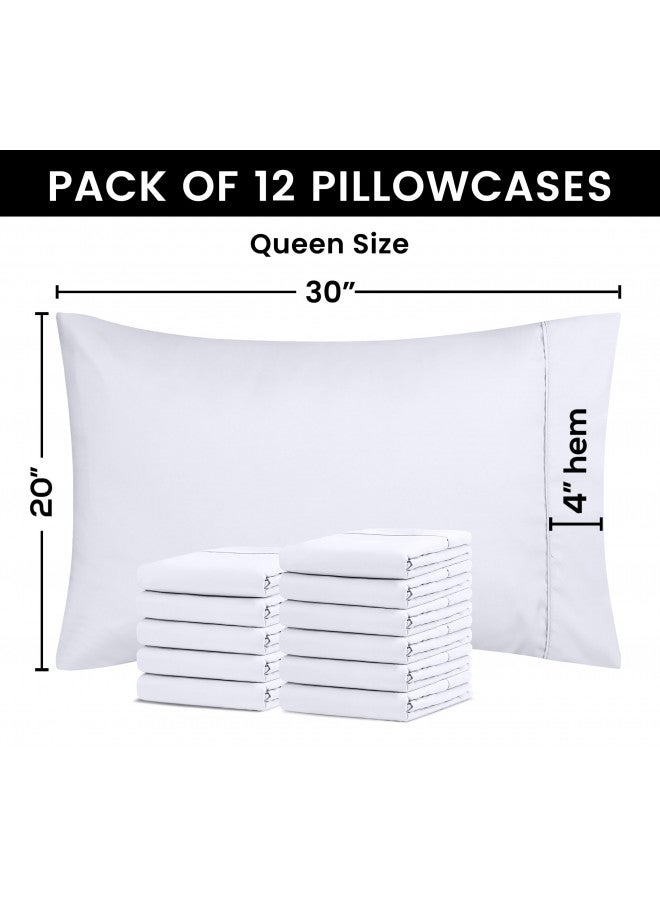 Utopia Bedding Queen Pillowcases - 12 Pack - Bulk Pillowcase Set - Envelope Closure - Soft Brushed Microfiber Fabric - Shrinkage and Fade Resistant Pillow Covers 20 x 30 Inches (Queen, White)