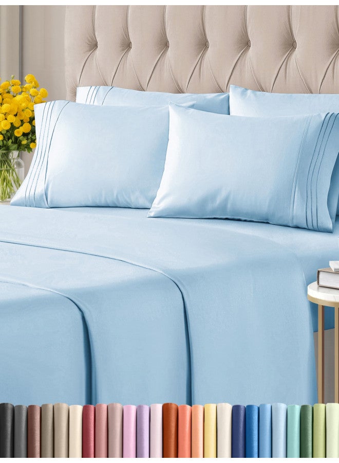 King 6 Piece Sheet Set - Breathable & Cooling Bed Sheets - Hotel Luxury Bed Sheets for Women, Men, Kids & Teens - Bedding w/ Deep Pockets & Easy Fit - Soft & Wrinkle Free - King Light Blue Sheets